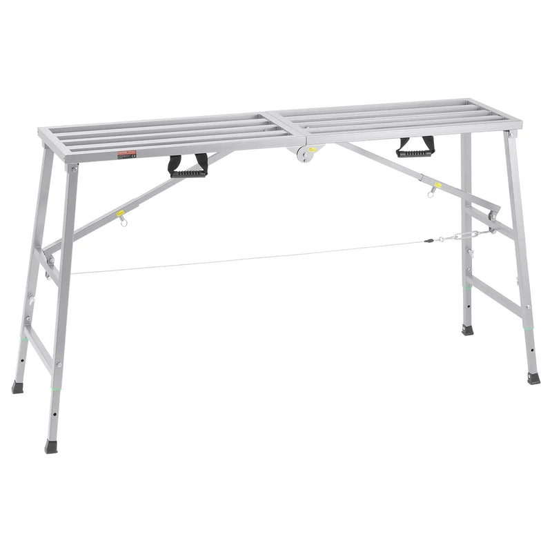 VEVOR darba platforma ar 4 līmeņu regulējamu augstumu, salokāma leģētā tērauda konstrukcija, kravnesība 360 kg, pretslīdes gumijas kājas, pārvietojama platforma krāsošanai, tīrīšanai un montāžas darbiem - ZEMLETES.LV