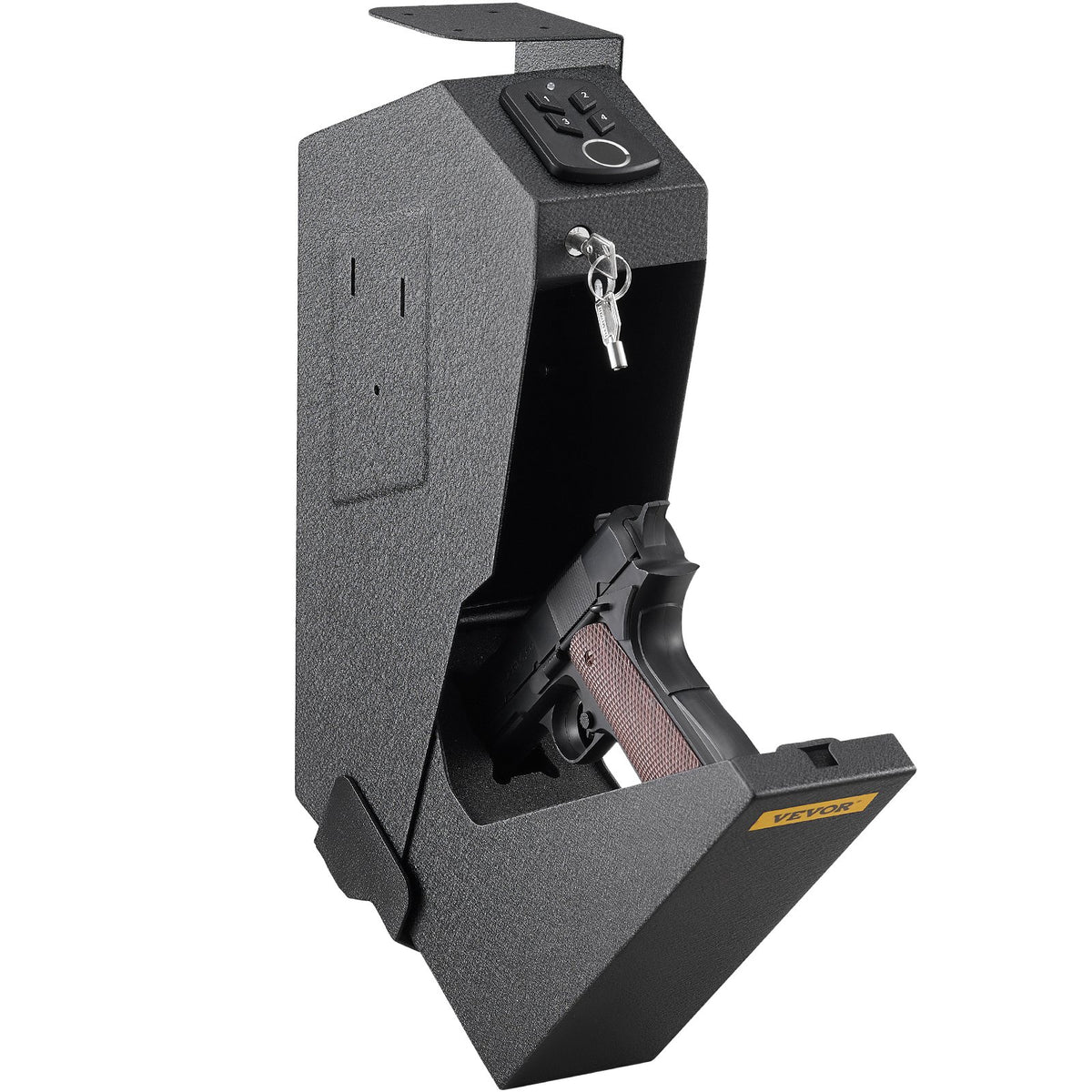 VEVOR Fingerprint Pistol Safe – Quick Access Security Box with Key, Lock and Gun Holder