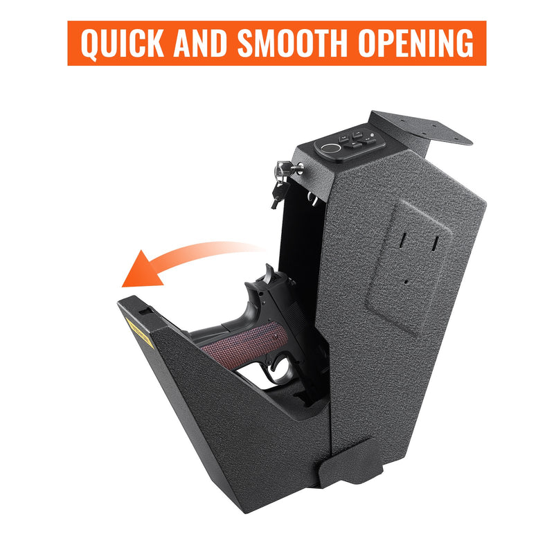 VEVOR pistoles seifs ar pirkstu nospiedumu sensoru – ātras piekļuves drošības kastīte ar atslēgu, slēdzeni un ieroča turētāju