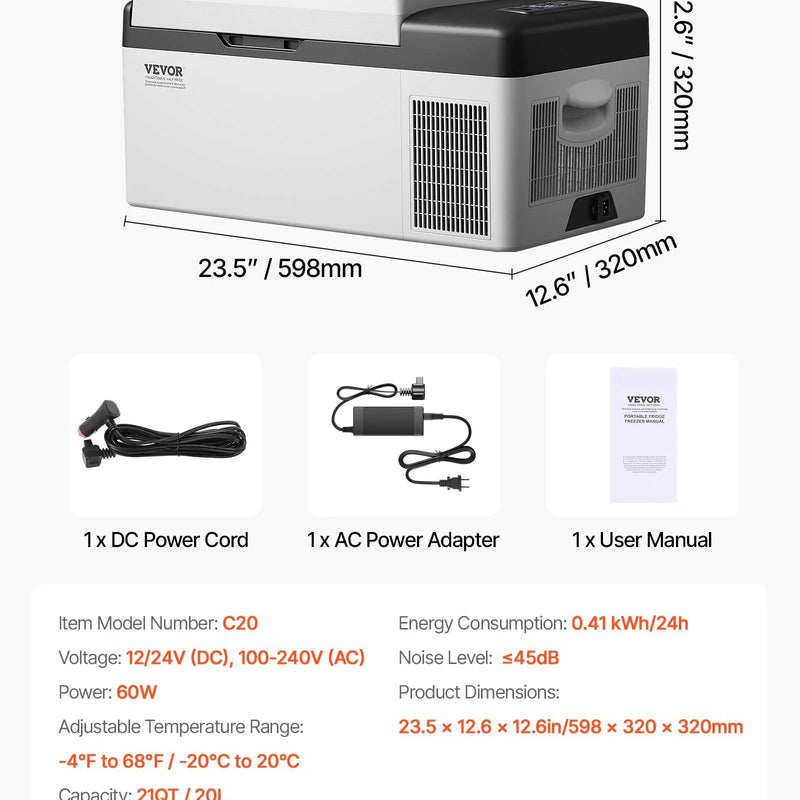 20 L VEVOR portatīvais automašīnas kompresordzēsētājs–saldētava automašīnām, kravas auto, kemperiem, laivām un mājai, mini elektriskais ledusskapis ceļošanai, makšķerēšanai un āra aktivitātēm