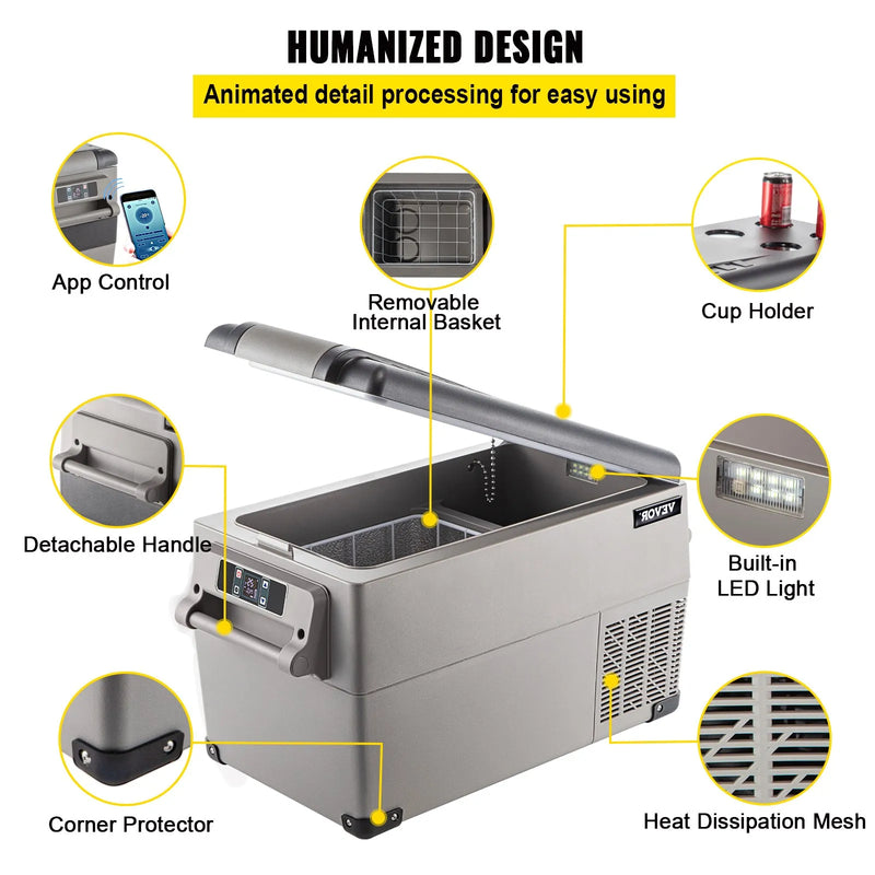 35L VEVOR automašīnas ledusskapis/saldētava, ideāls risinājums automašīnām, kravas automašīnām, treileriem, laivām, kā arī lietošanai mājās vai āra aktivitātēs, piemēram, ceļojumos, makšķerēšanā un kempingā.