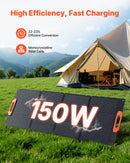 VEVOR salokāms monokristāliskais saules panelis 150 W ar 23 % efektivitāti, pārnēsājams ETFE saules paneļa lādētājs ar MC4 izeju, Type-C, QC3.0 USB un DC pieslēgvietām, IP67 ūdensizturīgs, paredzēts elektroenerģijas stacijām, kempingam un pārgājieniem