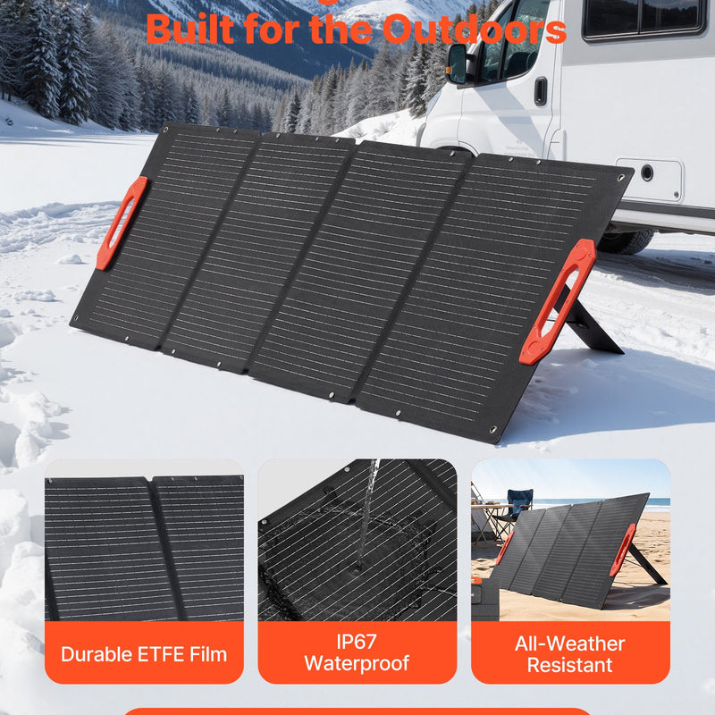 VEVOR salokāms monokristāliskais saules panelis 150 W ar 23 % efektivitāti, pārnēsājams ETFE saules paneļa lādētājs ar MC4 izeju, Type-C, QC3.0 USB un DC pieslēgvietām, IP67 ūdensizturīgs, paredzēts elektroenerģijas stacijām, kempingam un pārgājieniem