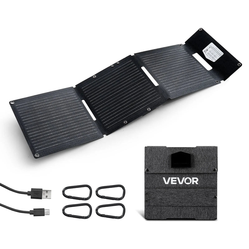 VEVOR 30 W salokāms saules paneļu lādētājs, 16BB N-tipa monokristālisks saules panelis ar 24 % efektivitāti, īpaši viegls un pārnēsājams, ar USB-A, USB-A (QC 3.0) un USB-C pieslēgvietām kempingam, pārgājieniem, tālruņiem un planšetēm