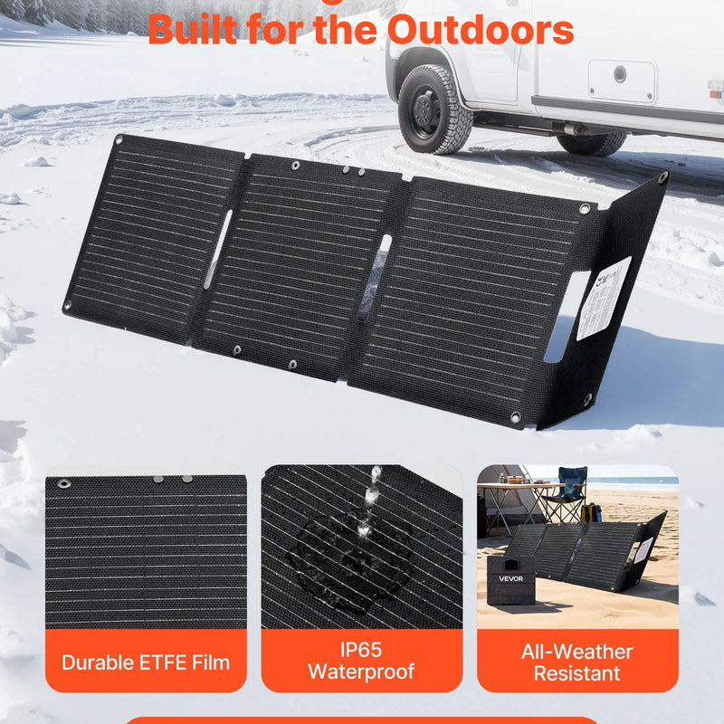 VEVOR 30 W salokāms saules paneļu lādētājs, 16BB N-tipa monokristālisks saules panelis ar 24 % efektivitāti, īpaši viegls un pārnēsājams, ar USB-A, USB-A (QC 3.0) un USB-C pieslēgvietām kempingam, pārgājieniem, tālruņiem un planšetēm