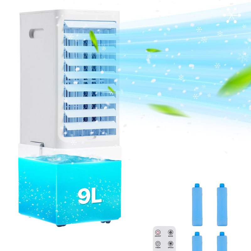 VEVOR iztvaikošanas gaisa dzesētājs 9L, 550 CFM, ar 2 ledus kastēm