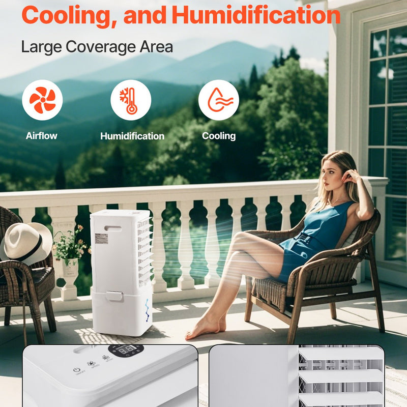 VEVOR iztvaikošanas gaisa dzesētājs 9L, 550 CFM, ar 2 ledus kastēm