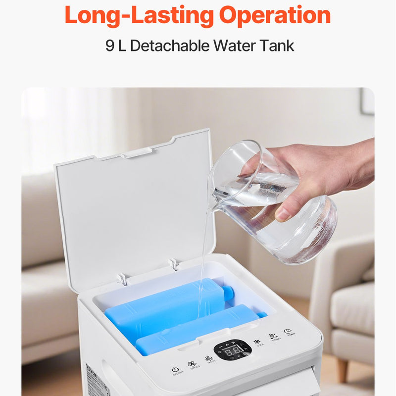 VEVOR iztvaikošanas gaisa dzesētājs 9L, 550 CFM, ar 2 ledus kastēm