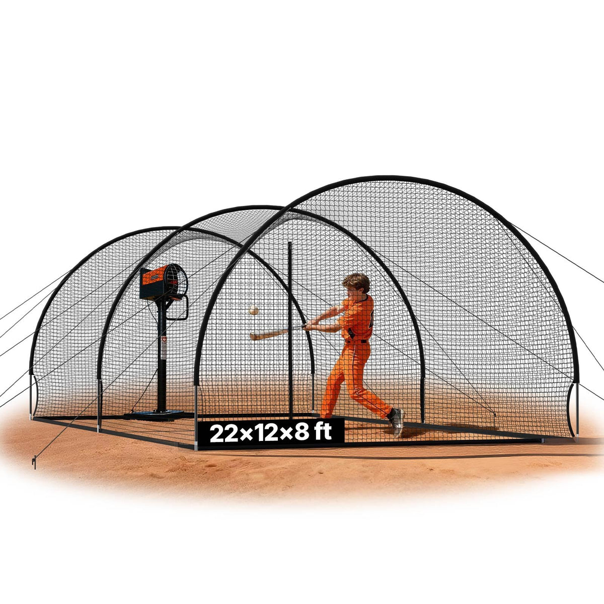 VEVOR beisbola sitienu būris 6,78 × 3,7 × 2,4 m ar 4 slāņu tīklu un atveri metiena mašīnai