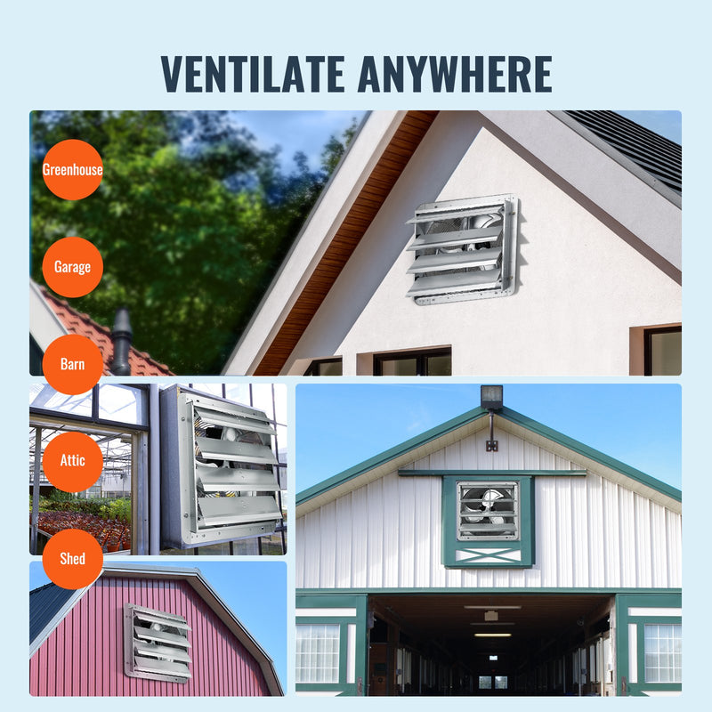VEVOR žalūziju izplūdes ventilators – 406 mm sienas stiprināms darbnīcas ventilators, 1506 CFM, AC