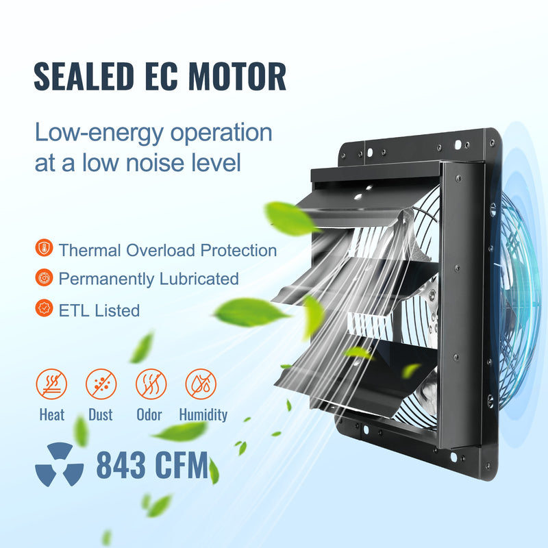 VEVOR Aizvaru Izplūdes Ventilators, Veikala Izplūdes Ventilators 254mm Ar Tālvadības Kontroli, Sienā Uzstādāms EC