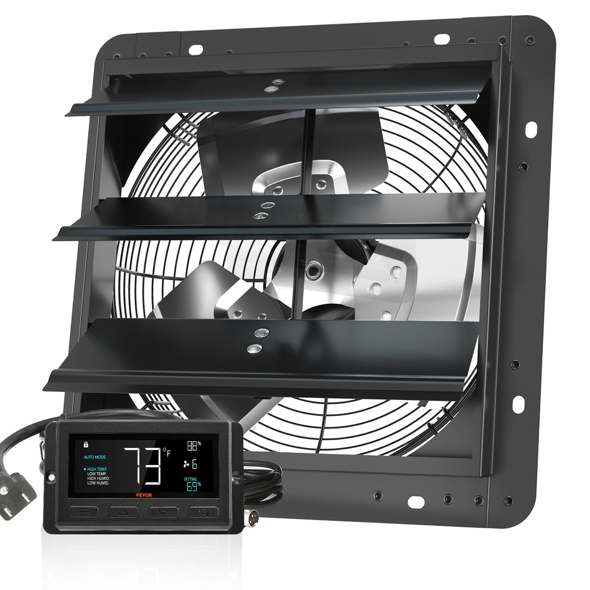 VEVOR žalūziju izplūdes ventilators, sienas montāžas, 305 mm, tālvadības pults, EC motors