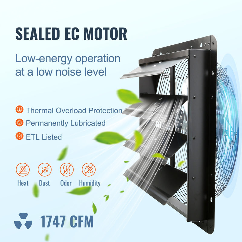 VEVOR Aizvaru Izplūdes Ventilators, Veikala Izplūdes Ventilators 406 mm Ar Tālvadības Kontroli, Sienā Uzstādāms EC