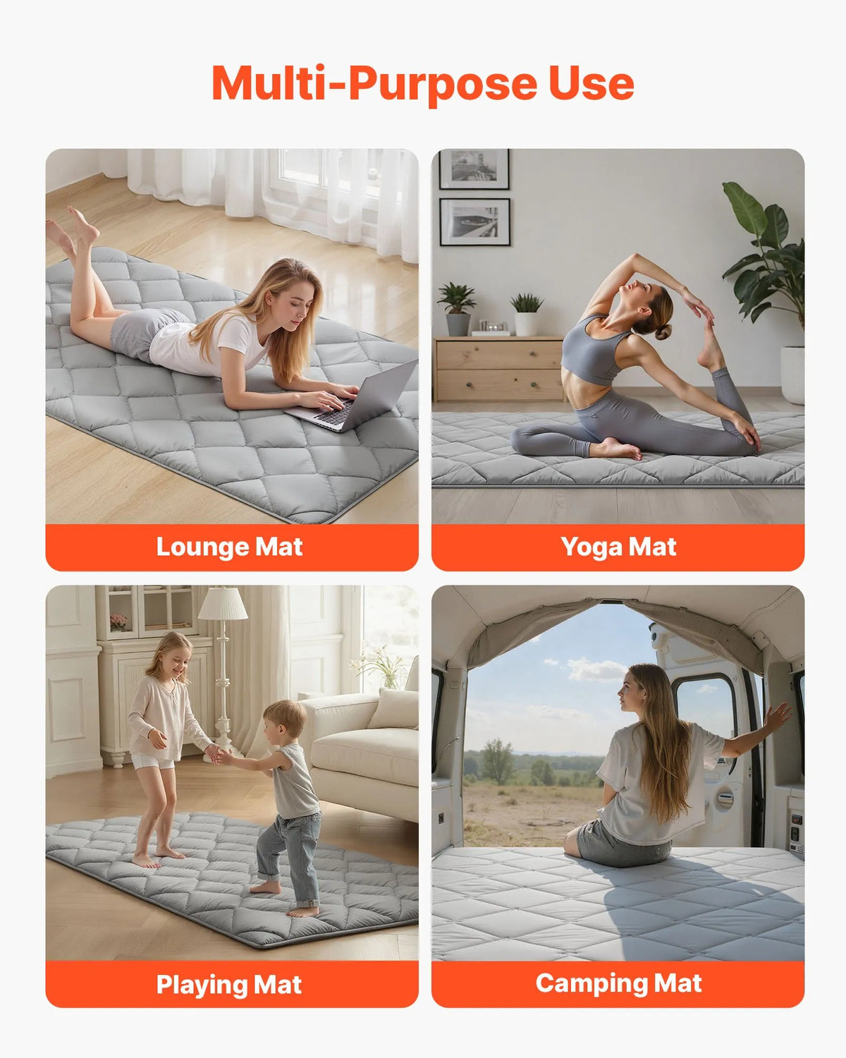 VEVOR salokāms japāņu tatami futona matracis Twin izmērs 2032 x 991 x 63,5 mm pelēkā krāsā ar uzglabāšanas somu un stiprinājumiem, 9 slāņu grīdas matracis gulēšanai, meditācijai un jogai - ZEMLETES.LV