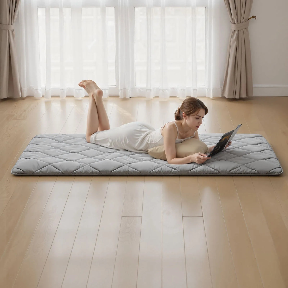 VEVOR salokāms japāņu tatami futona matracis Twin izmērs 2032 x 991 x 63,5 mm pelēkā krāsā ar uzglabāšanas somu un stiprinājumiem, 9 slāņu grīdas matracis gulēšanai, meditācijai un jogai - ZEMLETES.LV