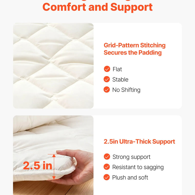 VEVOR japāņu tatami matracis 2032 × 991 × 63,5 mm, salokāms futona matracis ar uzglabāšanas somu un stiprinājumu, 9 slāņu grīdas matracis gulēšanai, kopmītnei, meditācijai un jogai, balts - ZEMLETES.LV