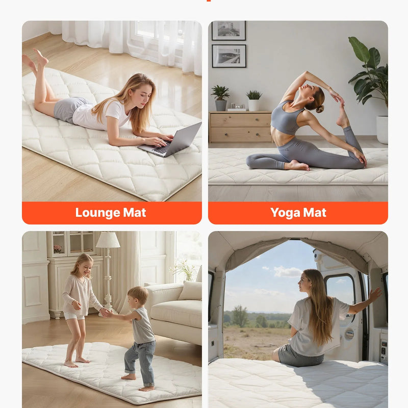 VEVOR japāņu tatami matracis 2032 × 991 × 63,5 mm, salokāms futona matracis ar uzglabāšanas somu un stiprinājumu, 9 slāņu grīdas matracis gulēšanai, kopmītnei, meditācijai un jogai, balts - ZEMLETES.LV