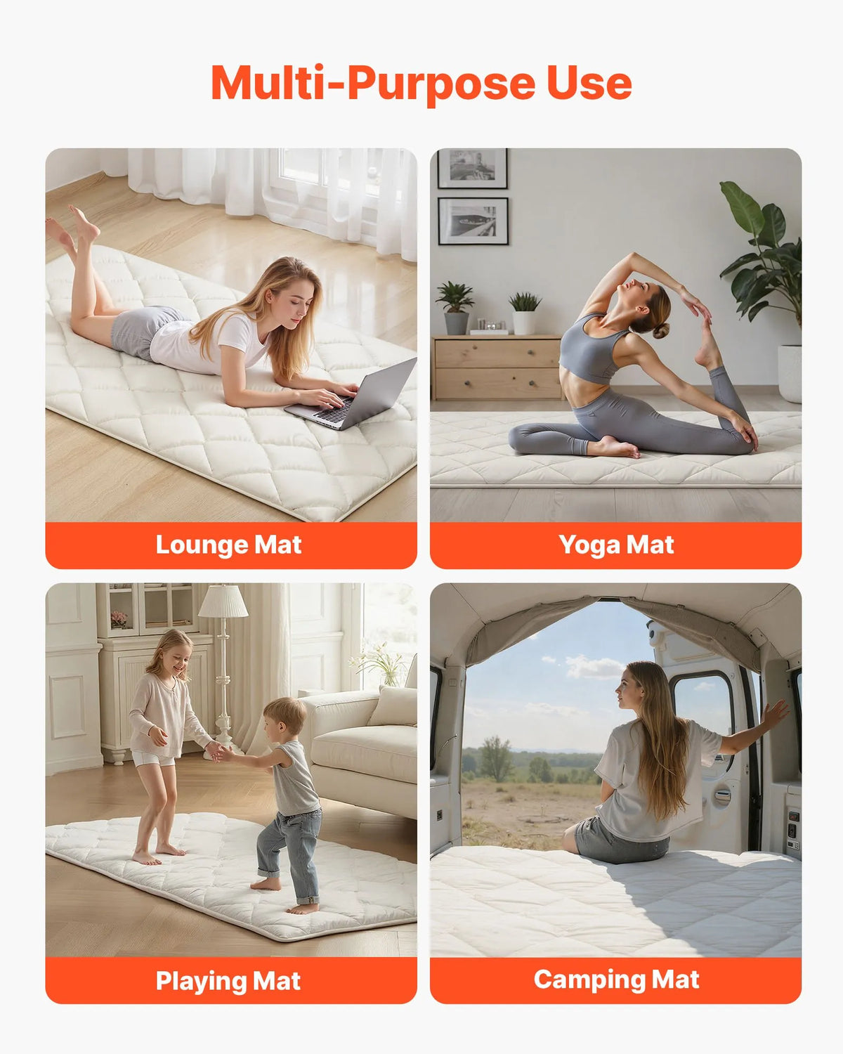 VEVOR japāņu tatami matracis 2032 × 991 × 63,5 mm, salokāms futona matracis ar uzglabāšanas somu un stiprinājumu, 9 slāņu grīdas matracis gulēšanai, kopmītnei, meditācijai un jogai, balts - ZEMLETES.LV
