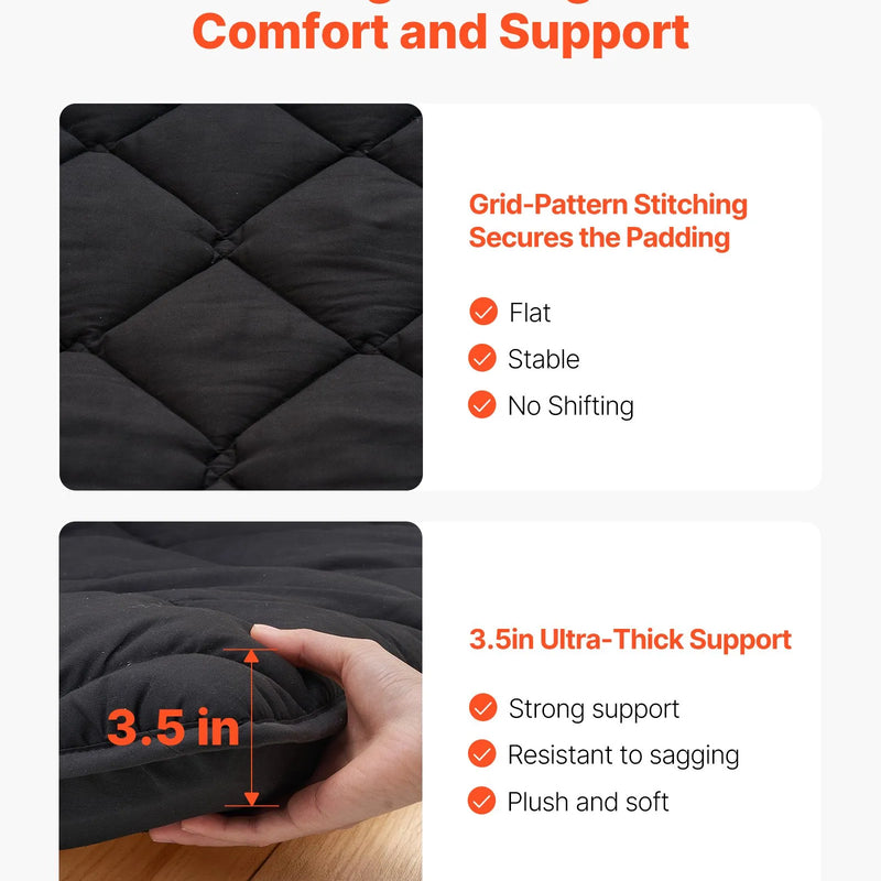 VEVOR japāņu tatami matracis 2032 × 991 × 89 mm, salokāms futona matracis ar uzglabāšanas somu un stiprinājumu, 9 slāņu grīdas matracis gulēšanai, kopmītnei, meditācijai un jogai, melns - ZEMLETES.LV