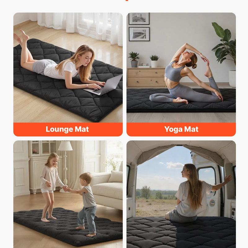 VEVOR japāņu tatami matracis 2032 × 991 × 89 mm, salokāms futona matracis ar uzglabāšanas somu un stiprinājumu, 9 slāņu grīdas matracis gulēšanai, kopmītnei, meditācijai un jogai, melns - ZEMLETES.LV