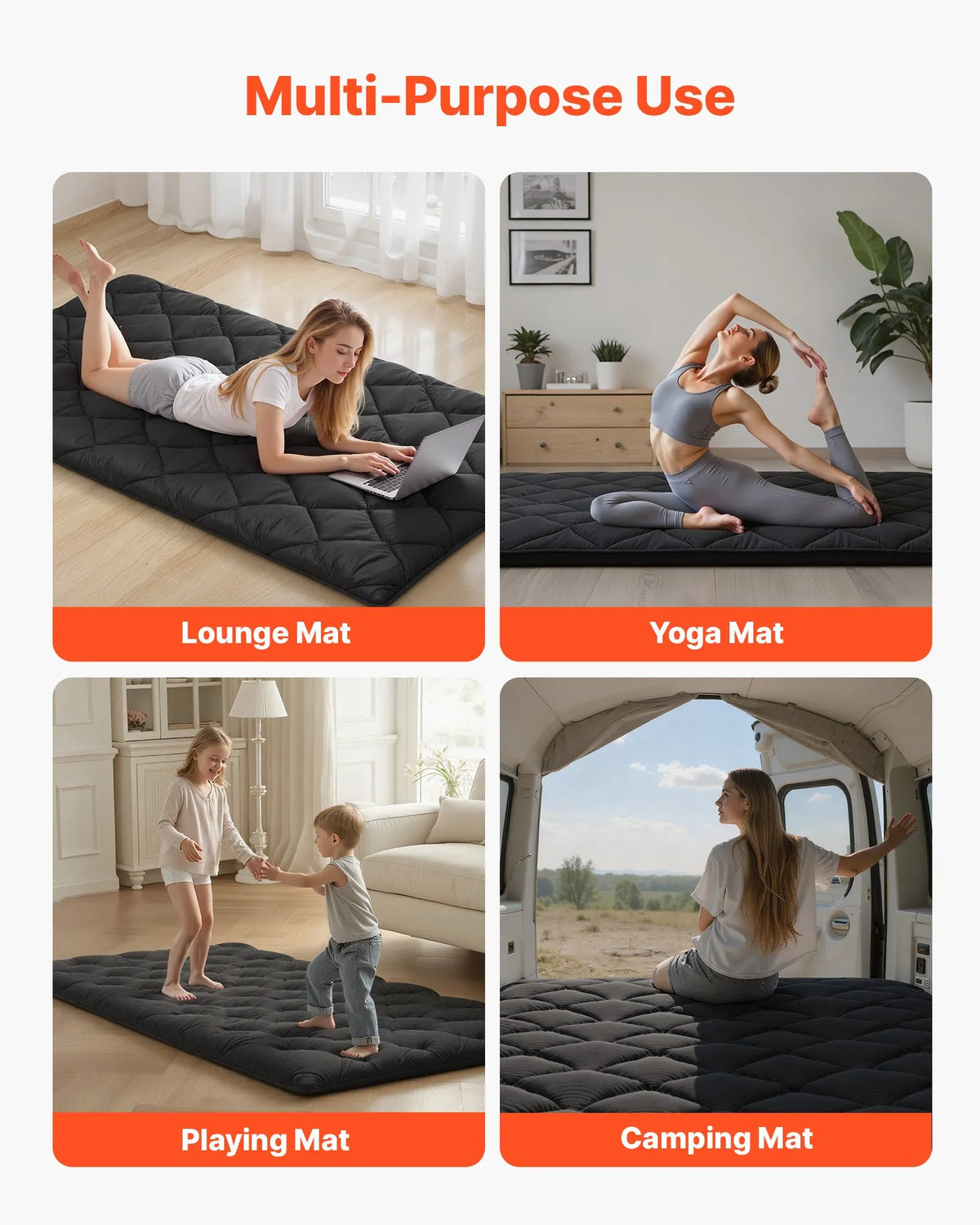 VEVOR japāņu tatami matracis 2032 × 991 × 89 mm, salokāms futona matracis ar uzglabāšanas somu un stiprinājumu, 9 slāņu grīdas matracis gulēšanai, kopmītnei, meditācijai un jogai, melns - ZEMLETES.LV
