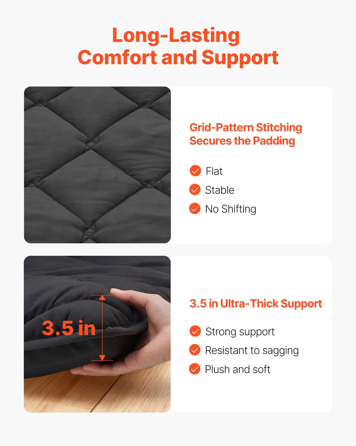 VEVOR salokāms japāņu tatami futona matracis Full izmērs 2032 x 1372 x 89 mm melnā krāsā ar uzglabāšanas somu un stiprinājumiem, 9 slāņu grīdas matracis gulēšanai, meditācijai un jogai - ZEMLETES.LV
