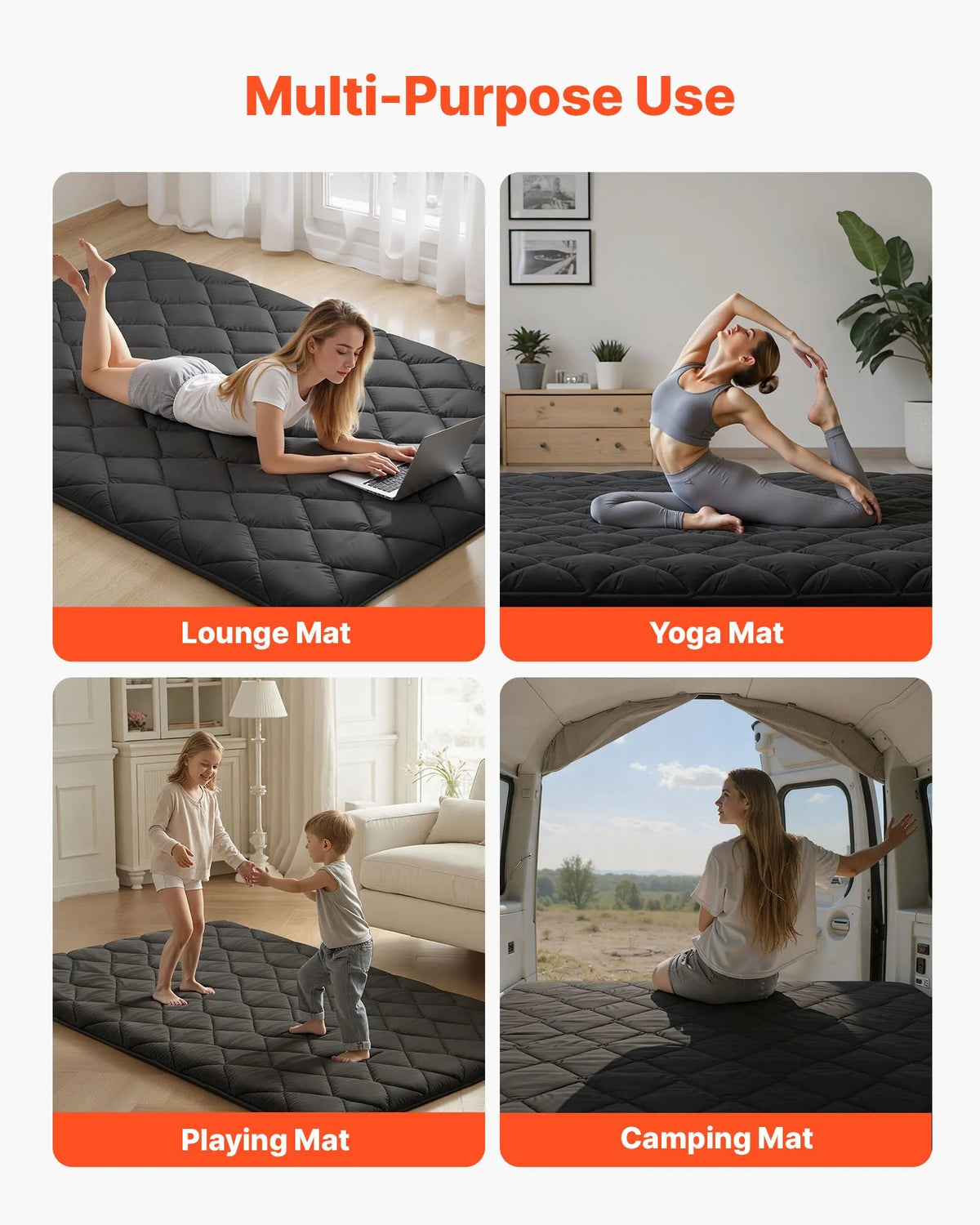VEVOR salokāms japāņu tatami futona matracis Full izmērs 2032 x 1372 x 89 mm melnā krāsā ar uzglabāšanas somu un stiprinājumiem, 9 slāņu grīdas matracis gulēšanai, meditācijai un jogai - ZEMLETES.LV