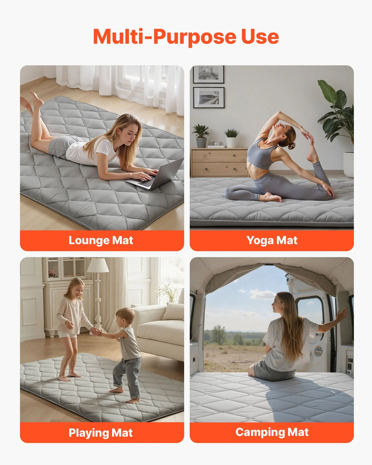 VEVOR salokāms japāņu tatami futona matracis Full izmērs 2032 x 1372 x 89 mm pelēkā krāsā ar uzglabāšanas somu un stiprinājumiem, 9 slāņu grīdas matracis gulēšanai, meditācijai un jogai - ZEMLETES.LV