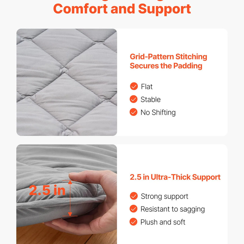 VEVOR salokāms japāņu tatami futona matracis Queen izmērs 2032 x 1524 x 63,5 mm pelēkā krāsā ar uzglabāšanas somu un stiprinājumiem, 9 slāņu grīdas matracis gulēšanai, meditācijai un jogai - ZEMLETES.LV