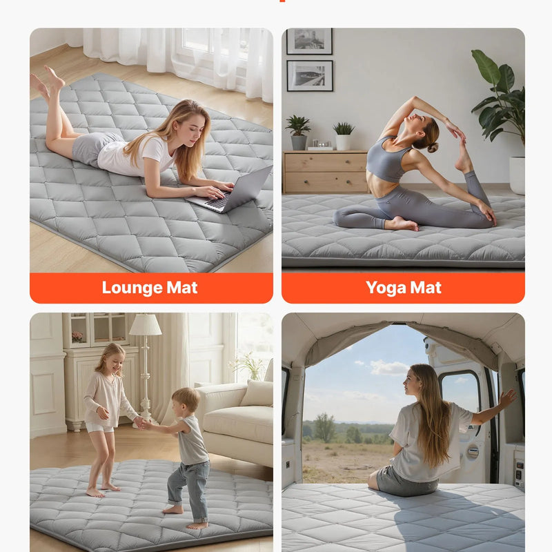 VEVOR salokāms japāņu tatami futona matracis Queen izmērs 2032 x 1524 x 63,5 mm pelēkā krāsā ar uzglabāšanas somu un stiprinājumiem, 9 slāņu grīdas matracis gulēšanai, meditācijai un jogai - ZEMLETES.LV
