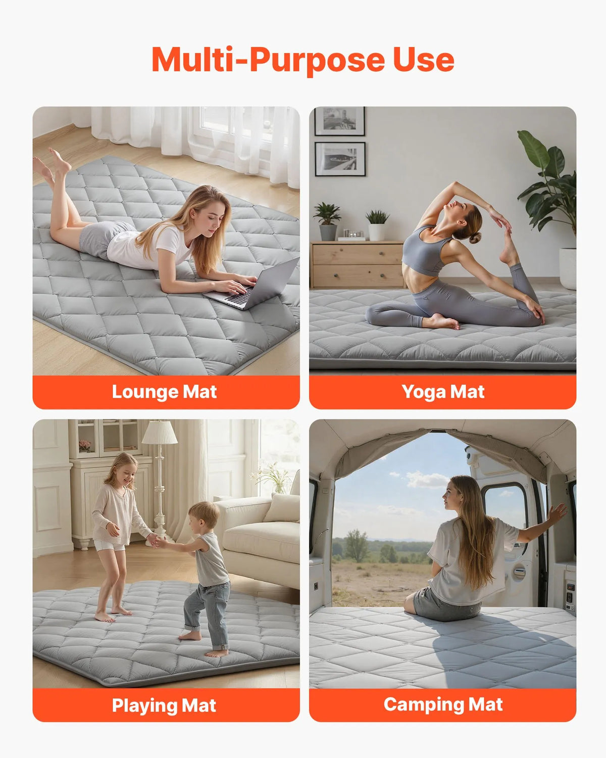 VEVOR salokāms japāņu tatami futona matracis Queen izmērs 2032 x 1524 x 63,5 mm pelēkā krāsā ar uzglabāšanas somu un stiprinājumiem, 9 slāņu grīdas matracis gulēšanai, meditācijai un jogai - ZEMLETES.LV
