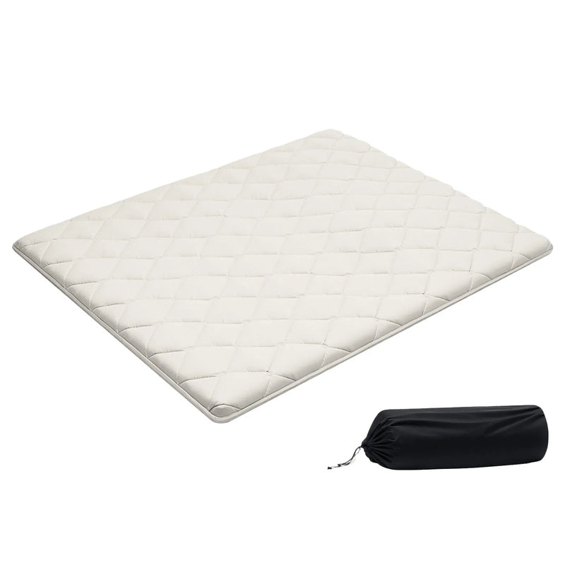 VEVOR japāņu tatami matracis 2032 × 1524 × 63,5 mm, salokāms futona matracis ar uzglabāšanas somu un stiprinājumu, 9 slāņu grīdas matracis gulēšanai, kopmītnei, meditācijai un jogai, balts - ZEMLETES.LV