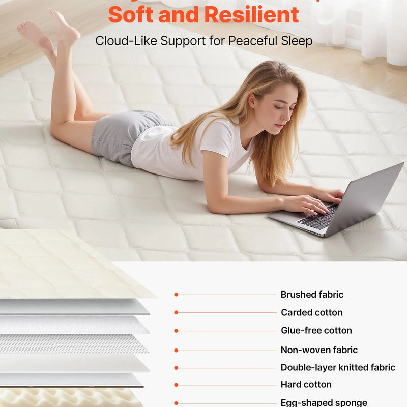 VEVOR japāņu tatami matracis 2032 × 1524 × 63,5 mm, salokāms futona matracis ar uzglabāšanas somu un stiprinājumu, 9 slāņu grīdas matracis gulēšanai, kopmītnei, meditācijai un jogai, balts - ZEMLETES.LV