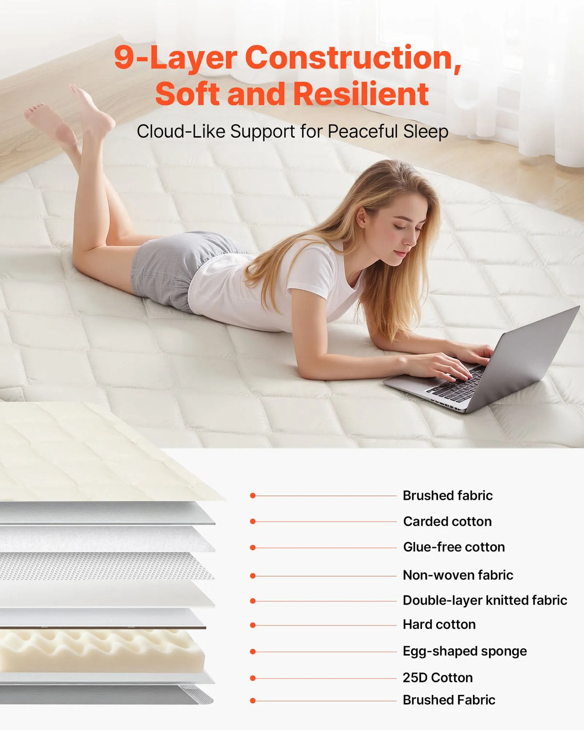 VEVOR japāņu tatami matracis 2032 × 1524 × 63,5 mm, salokāms futona matracis ar uzglabāšanas somu un stiprinājumu, 9 slāņu grīdas matracis gulēšanai, kopmītnei, meditācijai un jogai, balts - ZEMLETES.LV