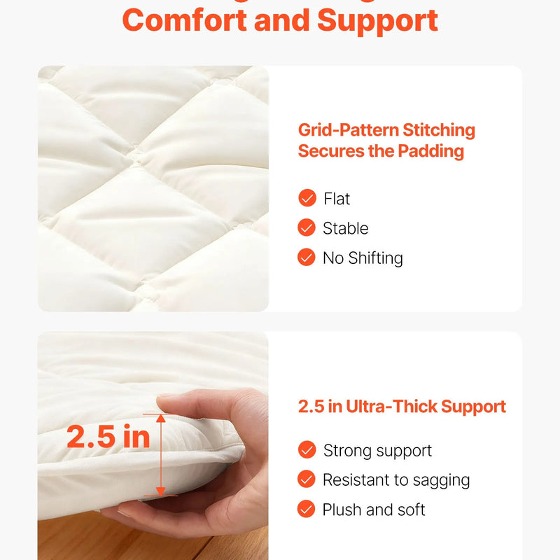 VEVOR japāņu tatami matracis 2032 × 1524 × 63,5 mm, salokāms futona matracis ar uzglabāšanas somu un stiprinājumu, 9 slāņu grīdas matracis gulēšanai, kopmītnei, meditācijai un jogai, balts - ZEMLETES.LV