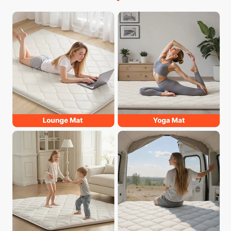 VEVOR japāņu tatami matracis 2032 × 1524 × 63,5 mm, salokāms futona matracis ar uzglabāšanas somu un stiprinājumu, 9 slāņu grīdas matracis gulēšanai, kopmītnei, meditācijai un jogai, balts - ZEMLETES.LV