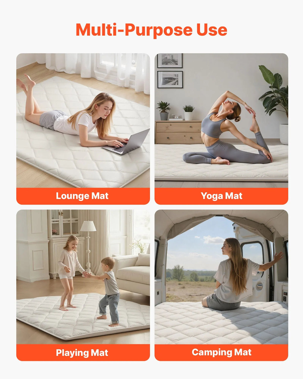 VEVOR japāņu tatami matracis 2032 × 1524 × 63,5 mm, salokāms futona matracis ar uzglabāšanas somu un stiprinājumu, 9 slāņu grīdas matracis gulēšanai, kopmītnei, meditācijai un jogai, balts - ZEMLETES.LV