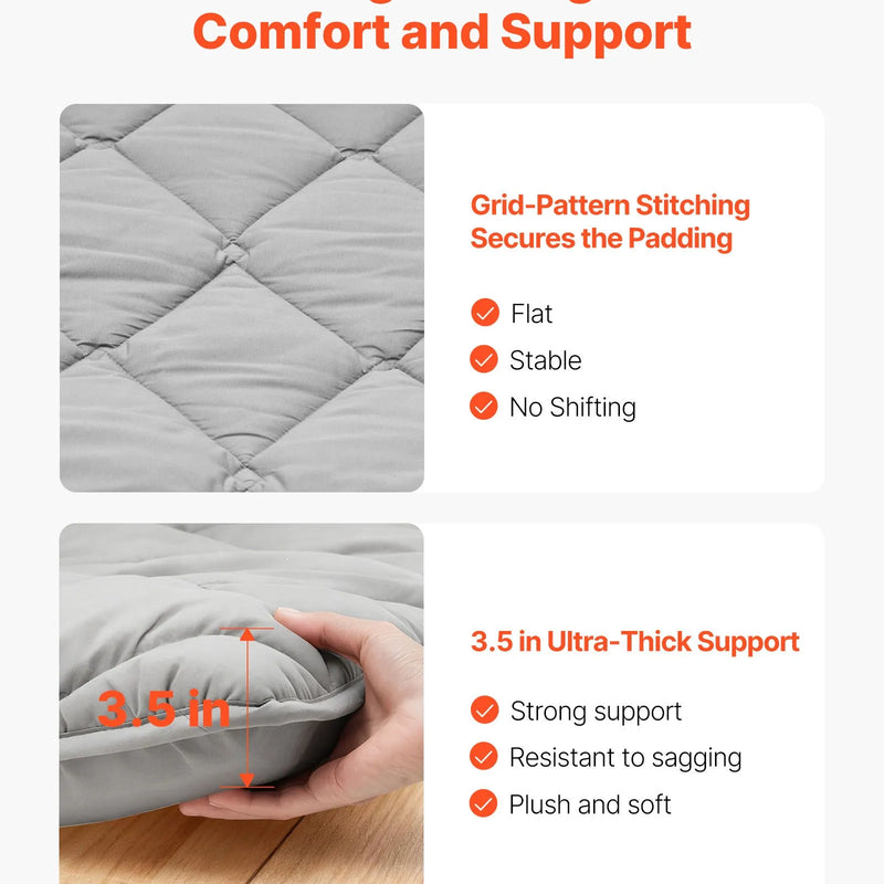 VEVOR salokāms japāņu tatami futona matracis Queen izmērs 2032 x 1524 x 89 mm pelēkā krāsā ar uzglabāšanas somu un stiprinājumiem, 9 slāņu grīdas matracis gulēšanai, meditācijai un jogai - ZEMLETES.LV