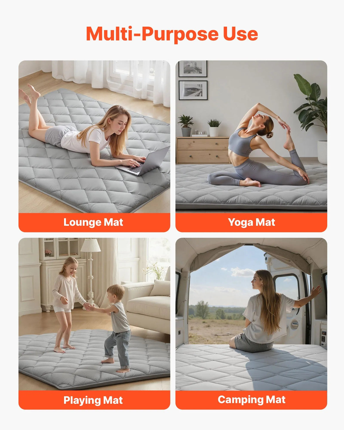 VEVOR salokāms japāņu tatami futona matracis Queen izmērs 2032 x 1524 x 89 mm pelēkā krāsā ar uzglabāšanas somu un stiprinājumiem, 9 slāņu grīdas matracis gulēšanai, meditācijai un jogai - ZEMLETES.LV