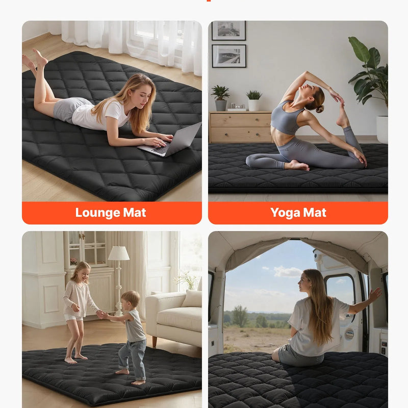 VEVOR japāņu tatami matracis 2032 × 1524 × 89 mm, salokāms futona matracis ar uzglabāšanas somu un stiprinājumu, 9 slāņu grīdas matracis gulēšanai, kopmītnei, meditācijai un jogai, melns - ZEMLETES.LV