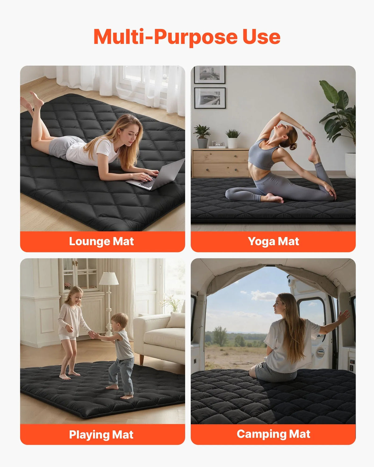 VEVOR japāņu tatami matracis 2032 × 1524 × 89 mm, salokāms futona matracis ar uzglabāšanas somu un stiprinājumu, 9 slāņu grīdas matracis gulēšanai, kopmītnei, meditācijai un jogai, melns - ZEMLETES.LV