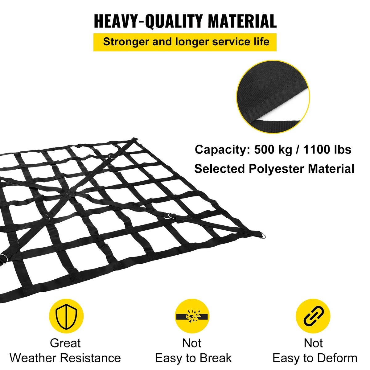 Cargo compartment net with cross strap reinforcement and D-ring hooks