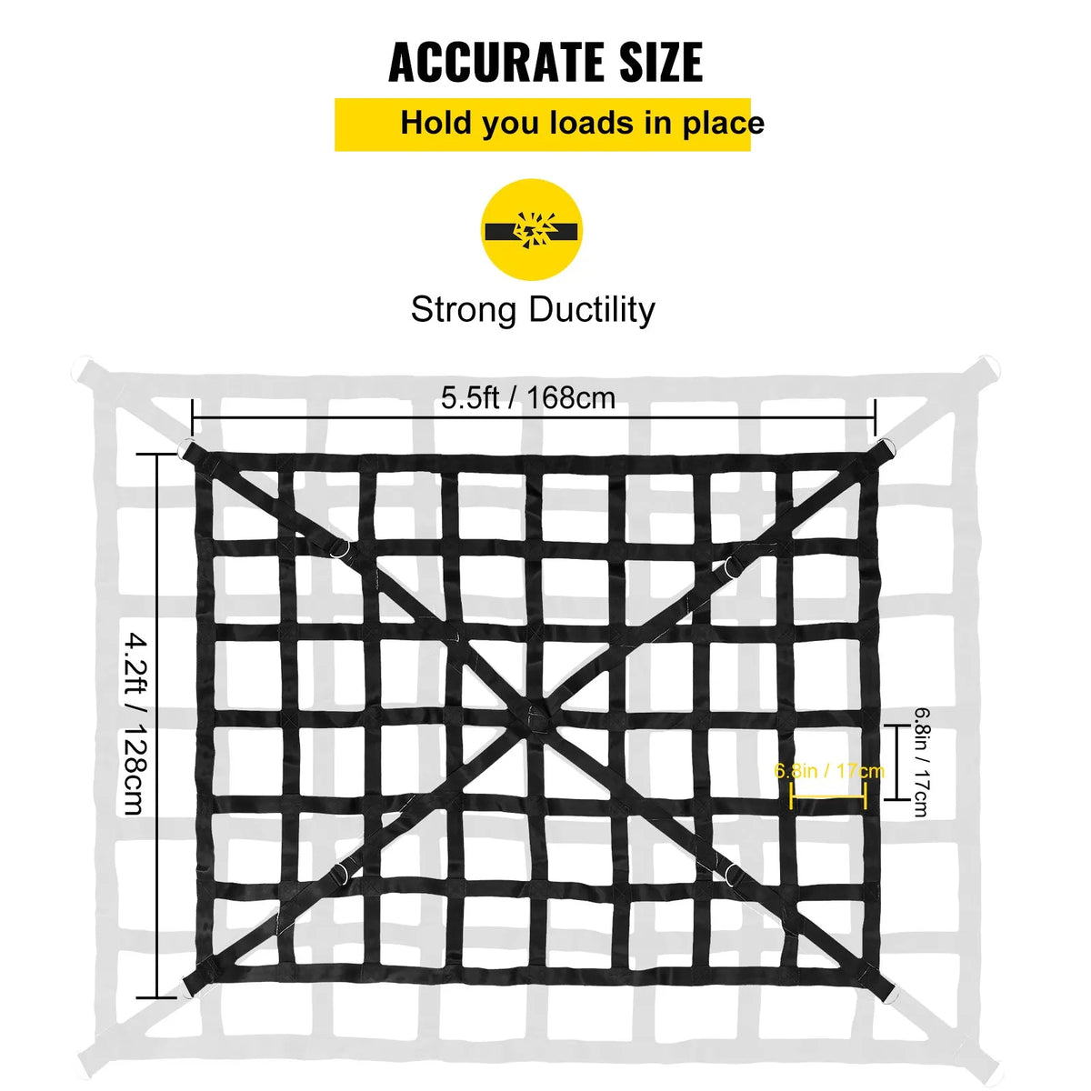 Cargo compartment net with cross strap reinforcement and D-ring hooks