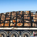 Kravas nodalījuma tīkls ar krustenisku siksnu pastiprinājumu un D-gredzenu āķiem