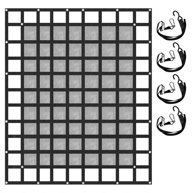 Kravas automašīnas kravas tīkls 2,44 x 2,04 m ar sprūdrata sprādzēm un S-veida āķiem, paredzēts pikapa kravas kastēm, kravnesība līdz 500 kg