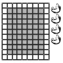 Kravas automašīnas kravas tīkls 2,44 x 2,04 m ar sprūdrata sprādzēm un S-veida āķiem, paredzēts pikapa kravas kastēm, kravnesība līdz 500 kg