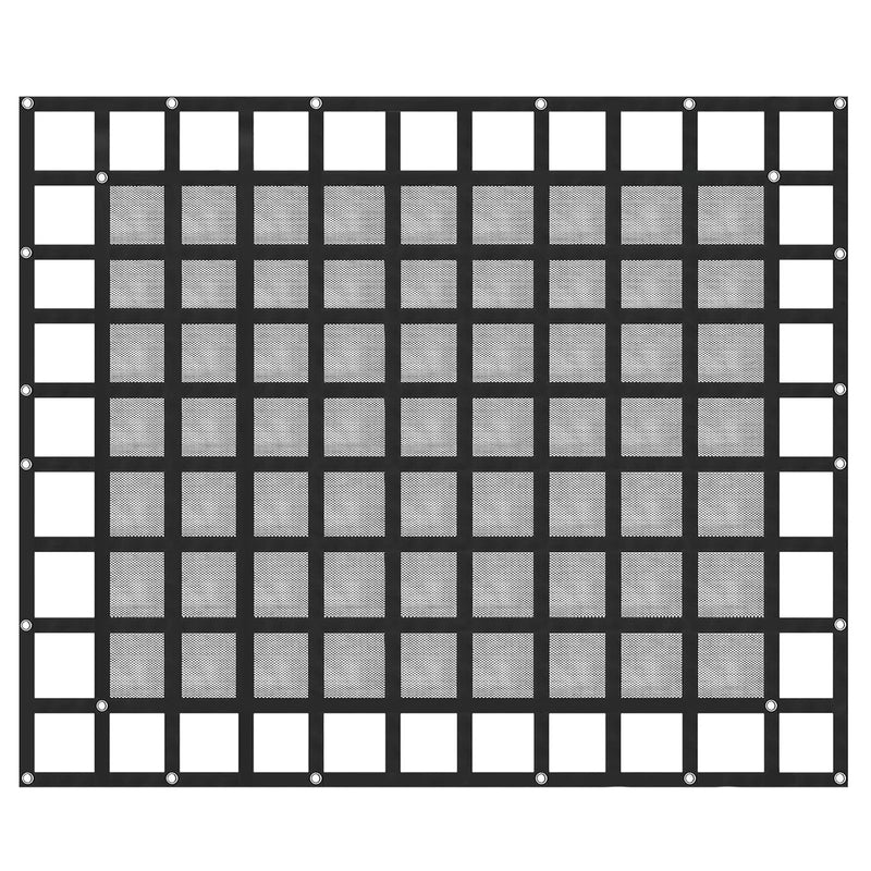 Kravas automašīnas kravas tīkls 2,44 x 2,04 m ar sprūdrata sprādzēm un S-veida āķiem, paredzēts pikapa kravas kastēm, kravnesība līdz 500 kg