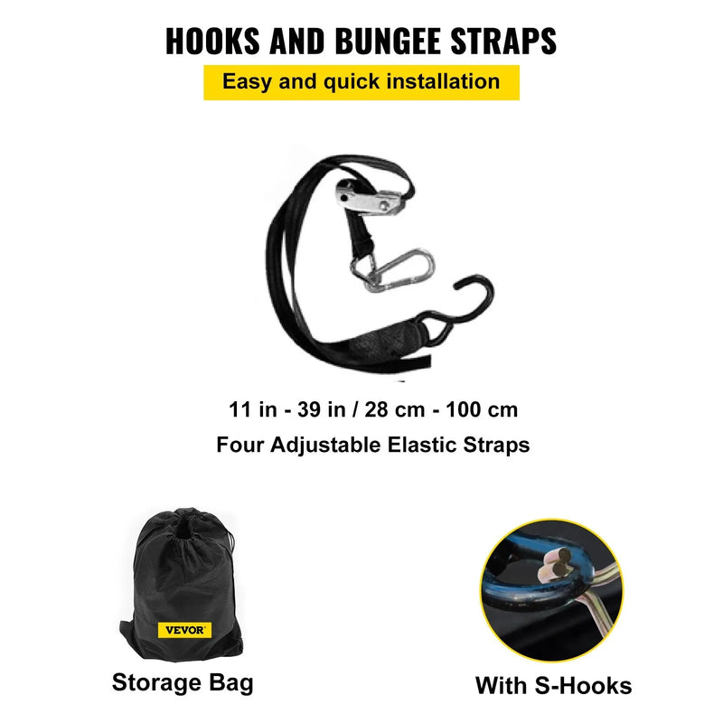 Kravas automašīnas kravas tīkls 2,44 x 2,04 m ar sprūdrata sprādzēm un S-veida āķiem, paredzēts pikapa kravas kastēm, kravnesība līdz 500 kg