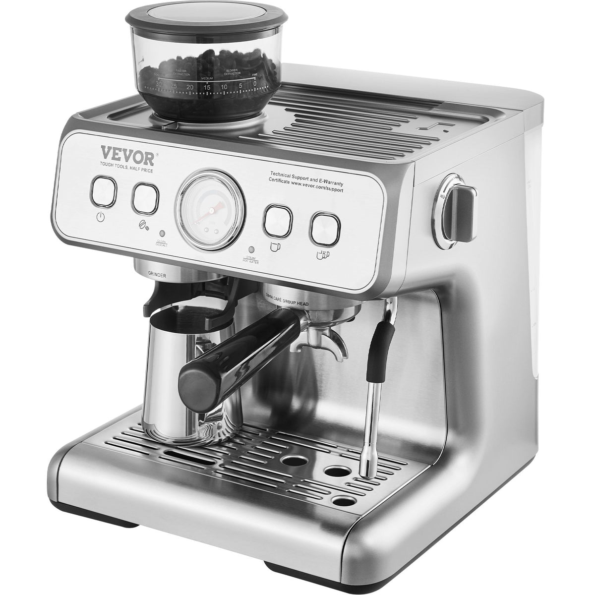VEVOR pusautomātiskais espresso automāts 15 bar ar dzirnaviņām