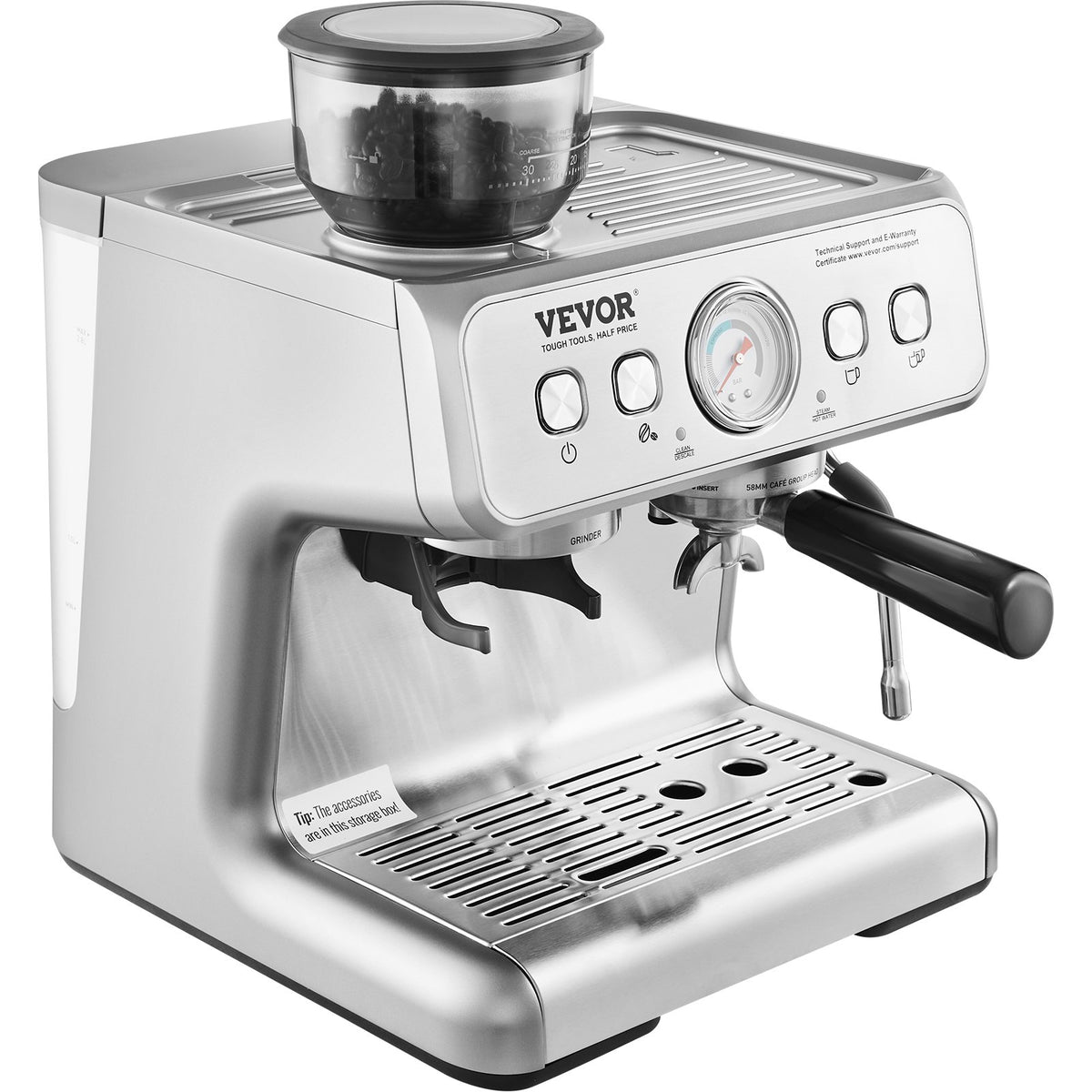 VEVOR pusautomātiskais espresso automāts 15 bar ar dzirnaviņām